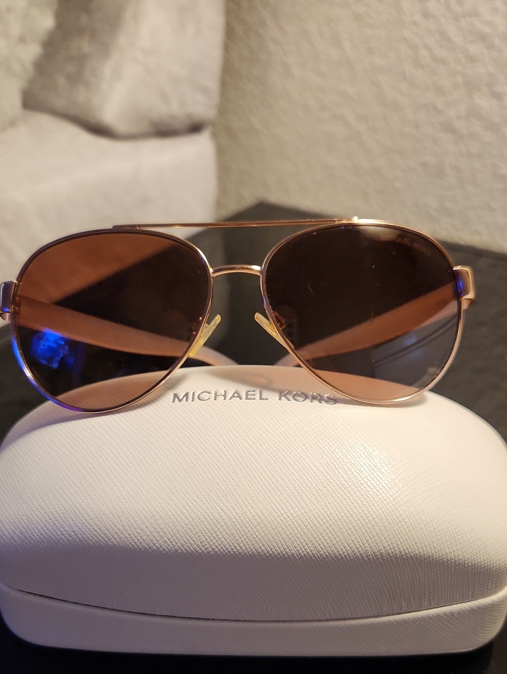 Michael Kors Gold Aviator Sunglasses with Brown Lenses